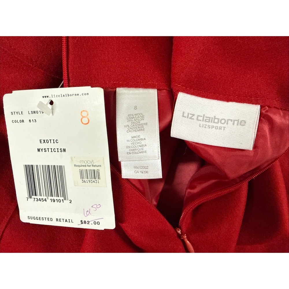 Vtg Liz Claiborne Wool Cashmere Blend Deep Red Skirt Heritage‎ Preppy Minimal 8 - Picture 8 of 9